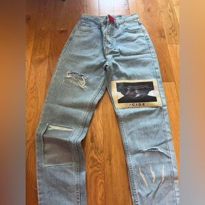 Women's Light Blue Distressed Graphic Jeans